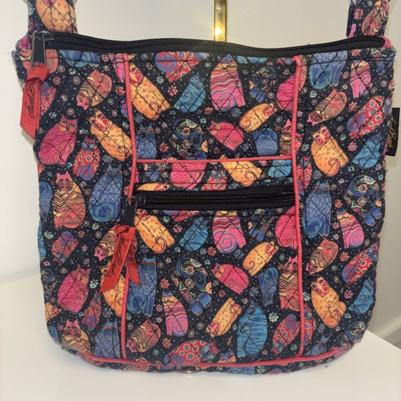 Mythical Cats Laurel Burch Small Canvas Purse Crossbody Tote Handbag Purp Blu Pi - Picture 3 of 6